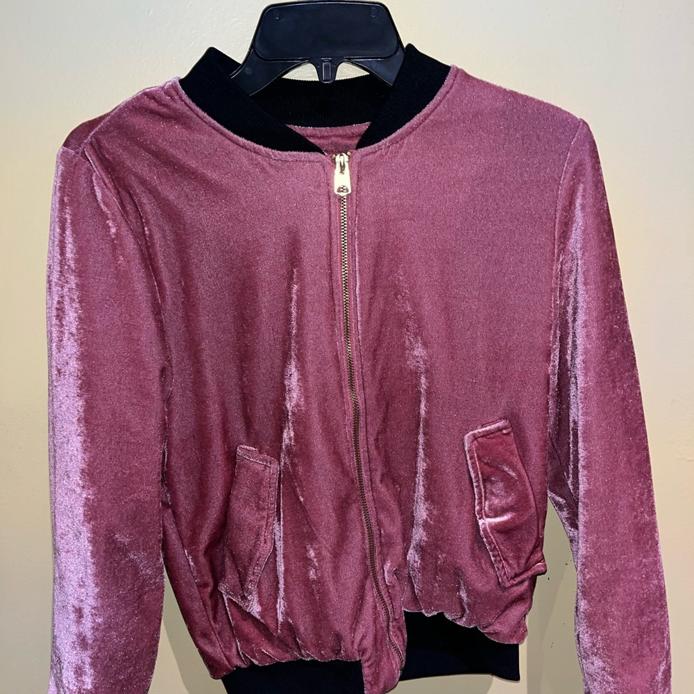 Pink Velvet Long-Sleeve Bomber Jacket